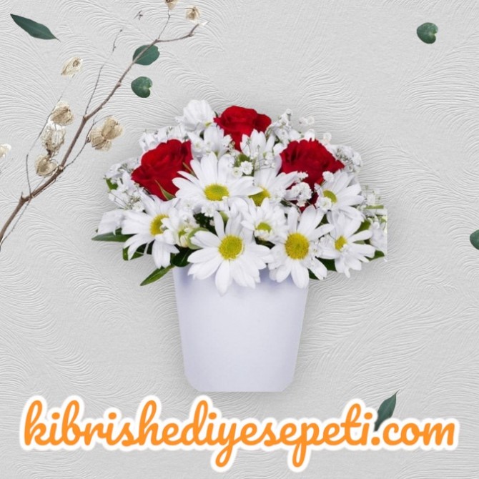 Seramikte Papatyalar ve 3 Kırmızı Gül Seramikte Papatyalar ve 3 Kırmızı Gül