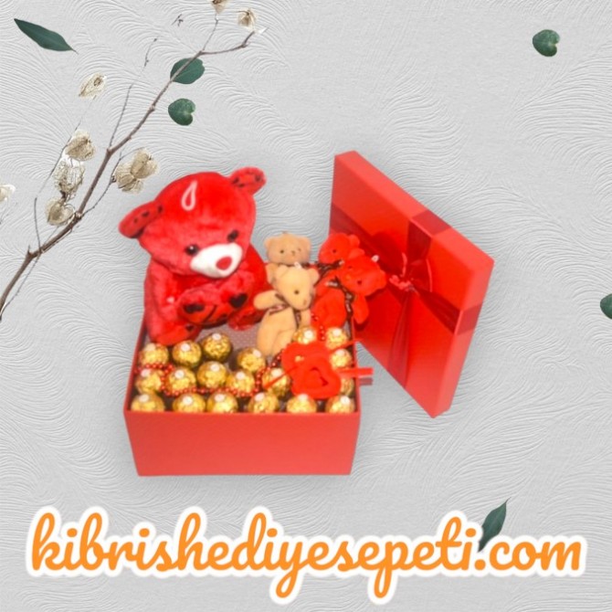 Büyük Boy Dörtgen Kutuda 1 Büyük Ayıcık, 4 Ayıcık ve 20 Çikolata Büyük Boy Dörtgen Kutuda 1 Büyük Ayıcık, 4 Ayıcık ve 20 Çikolata