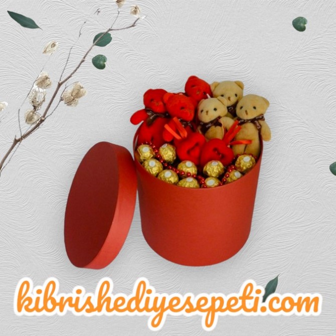 Büyük Boy Silindir Kutuda 6 Ayıcık ve 10 Çikolata Büyük Boy Silindir Kutuda 6 Ayıcık ve 10 Çikolata