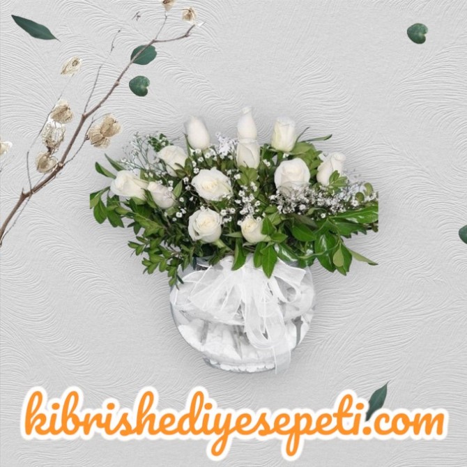 Fanusta 12 Beyaz Gül Fanusta 12 Beyaz Gül